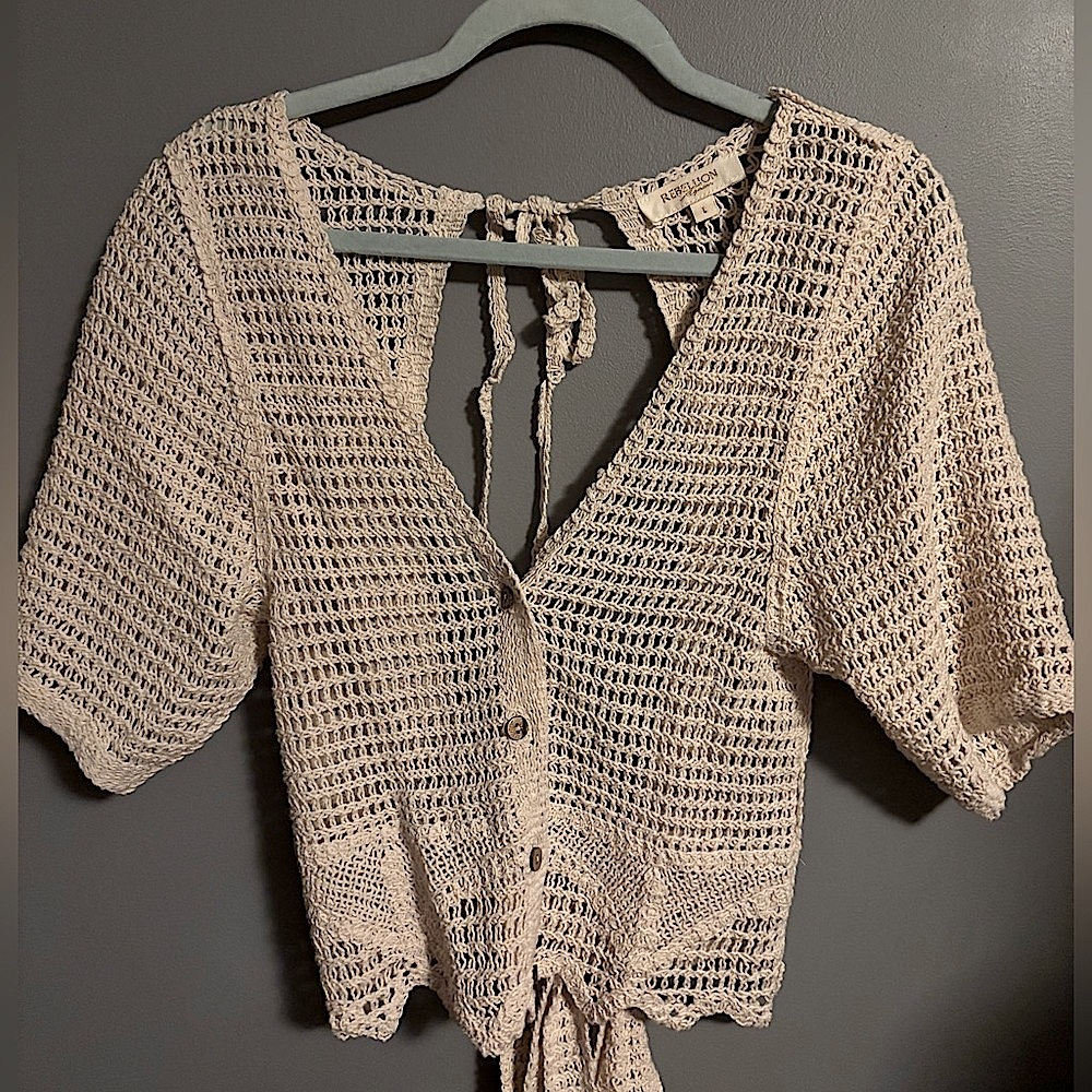 Chic Cream BOHO style Crop Top with open back